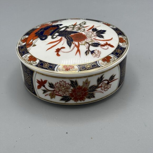 Vtg 4" Rnd Trinket Box Gold Trim Flower Pot Porcelain Inlay Imari Japan Unmarked - Picture 9 of 9